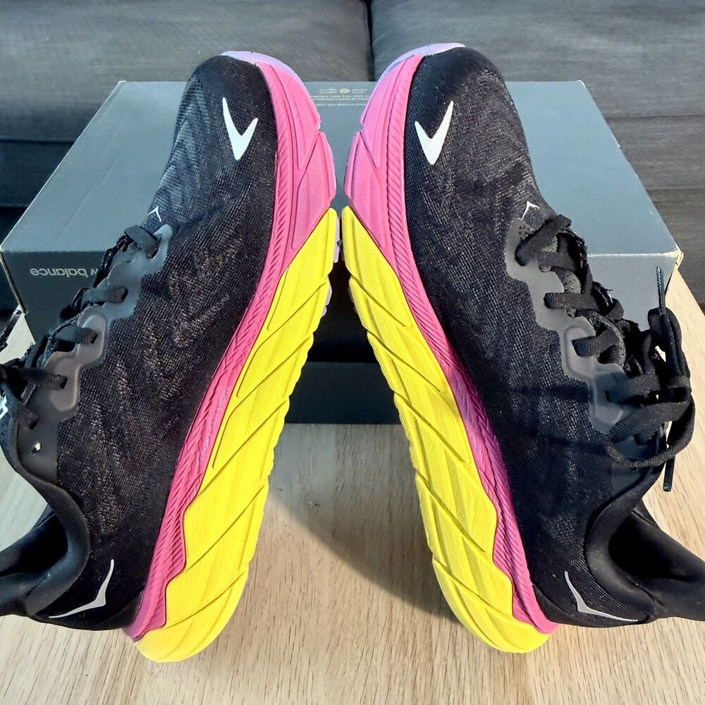 Hoka One One Black Pink Yellow Women's Athletic Running Shoes - Picture 5 of 12
